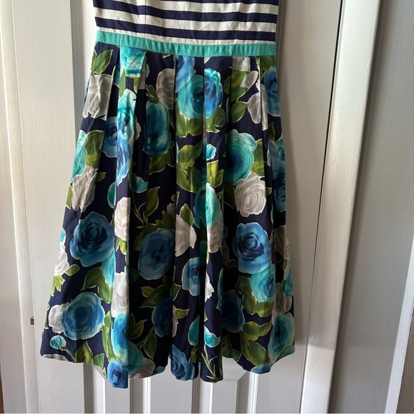 MODCLOTH Fit n Flare Striped Floral Blue Dress - Picture 7 of 9